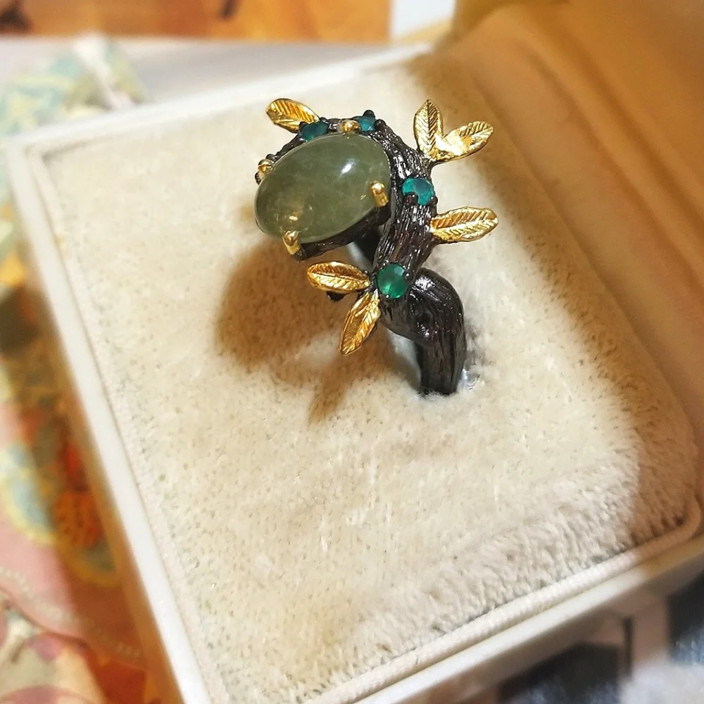 VTG Jade Chrome Diopside Gold & Sterling Artisan Ring - Picture 7 of 8